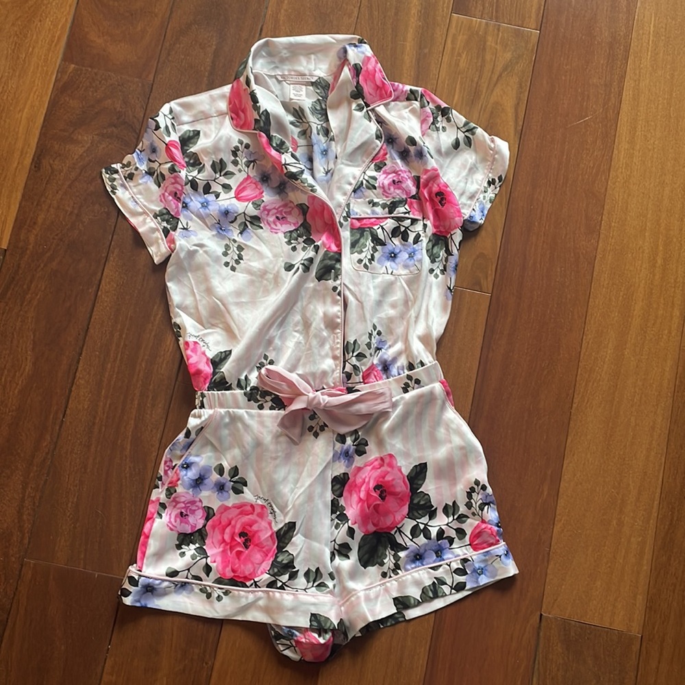 Victoria’s Secret Silk Floral Striped Romper